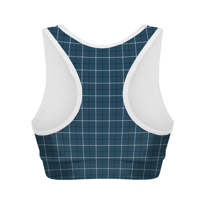 Deep Blue Tattersall Pattern Print Women's Sports Bra