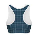 Deep Blue Tattersall Pattern Print Women's Sports Bra