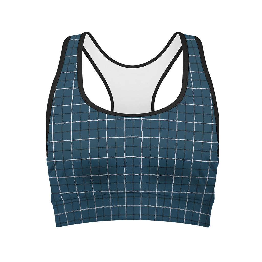 Deep Blue Tattersall Pattern Print Women's Sports Bra