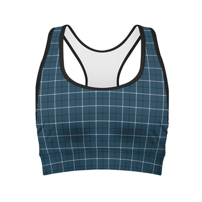 Deep Blue Tattersall Pattern Print Women's Sports Bra