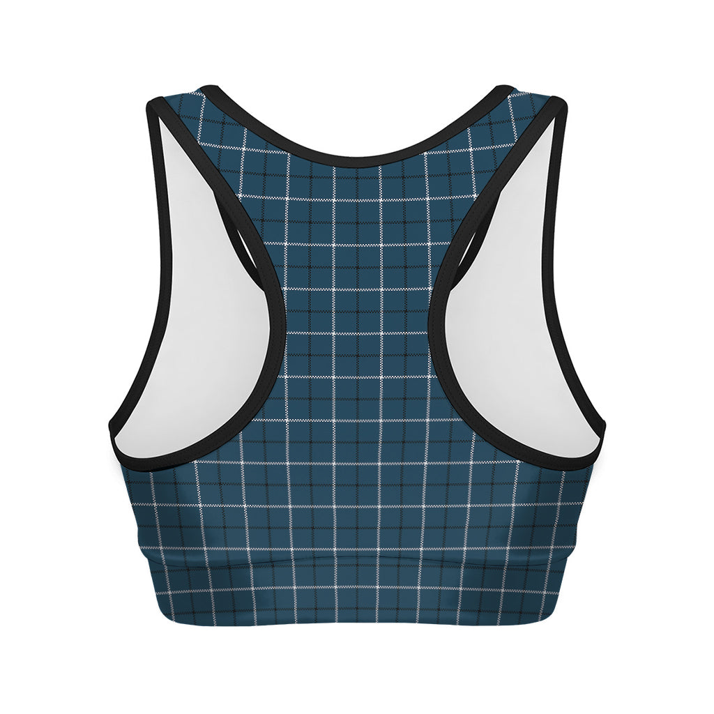Deep Blue Tattersall Pattern Print Women's Sports Bra