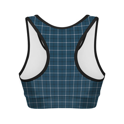 Deep Blue Tattersall Pattern Print Women's Sports Bra