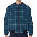 Deep Blue Tattersall Pattern Print Zip Sleeve Bomber Jacket