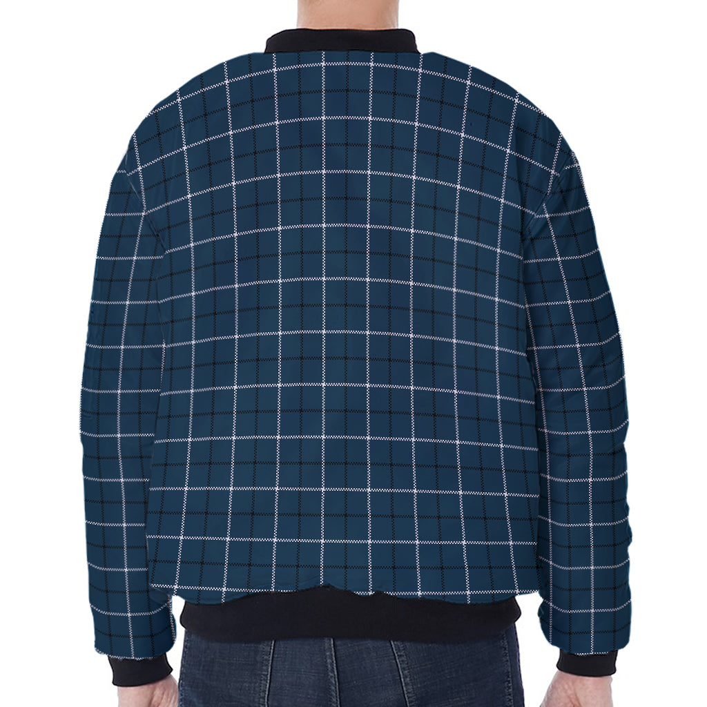 Deep Blue Tattersall Pattern Print Zip Sleeve Bomber Jacket