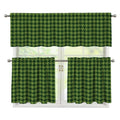 Deep Green Houndstooth Pattern Print 3 Piece Kitchen Curtains