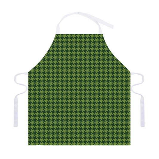 Deep Green Houndstooth Pattern Print Adjustable Apron