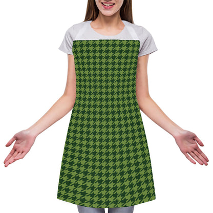 Deep Green Houndstooth Pattern Print Adjustable Apron