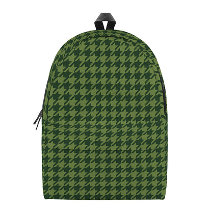 Deep Green Houndstooth Pattern Print Backpack