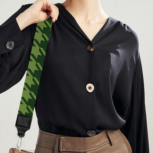 Deep Green Houndstooth Pattern Print Bag Strap