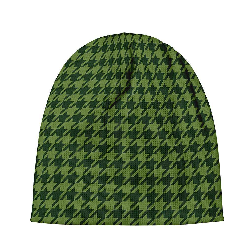 Deep Green Houndstooth Pattern Print Beanie