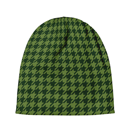 Deep Green Houndstooth Pattern Print Beanie