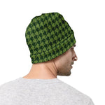 Deep Green Houndstooth Pattern Print Beanie