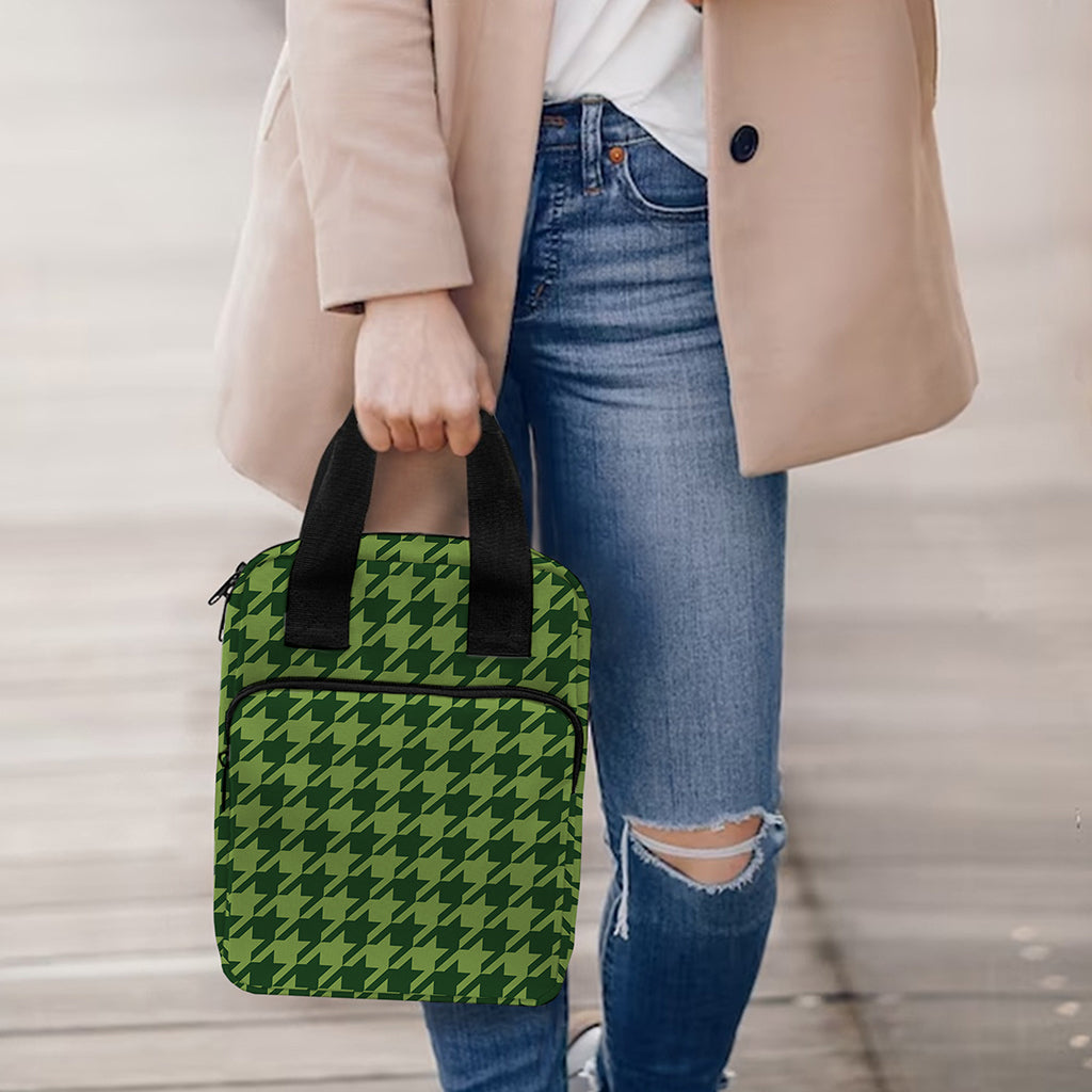 Deep Green Houndstooth Pattern Print Bible Tote Bag