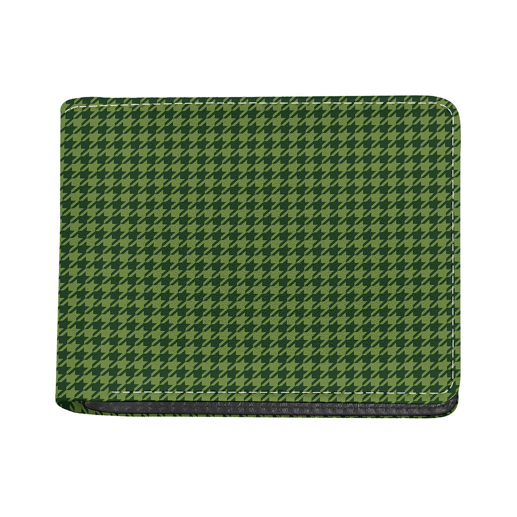 Deep Green Houndstooth Pattern Print Bifold Wallet