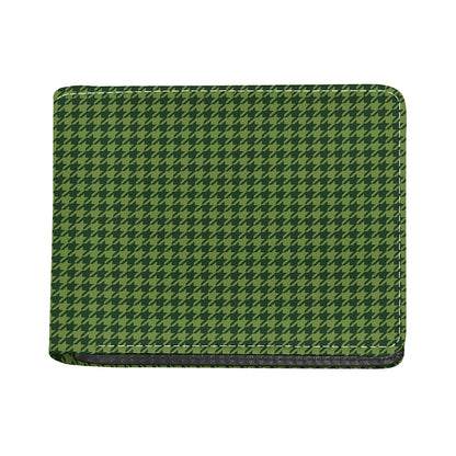 Deep Green Houndstooth Pattern Print Bifold Wallet