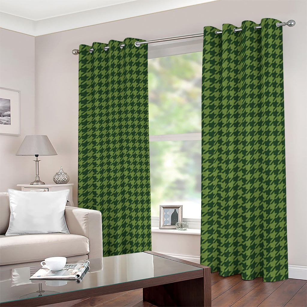 Deep Green Houndstooth Pattern Print Blackout Grommet Curtains