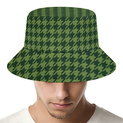 Deep Green Houndstooth Pattern Print Bucket Hat