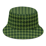 Deep Green Houndstooth Pattern Print Bucket Hat