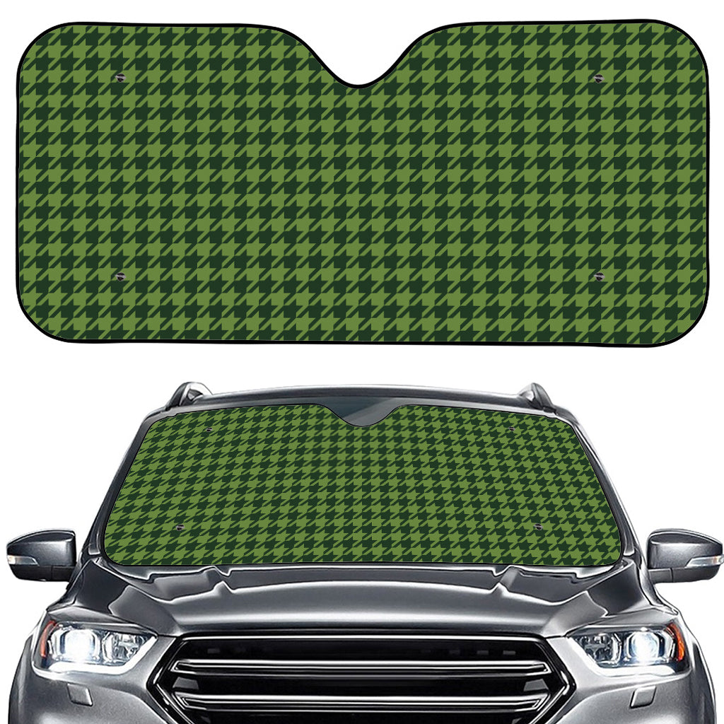 Deep Green Houndstooth Pattern Print Car Windshield Sun Shade