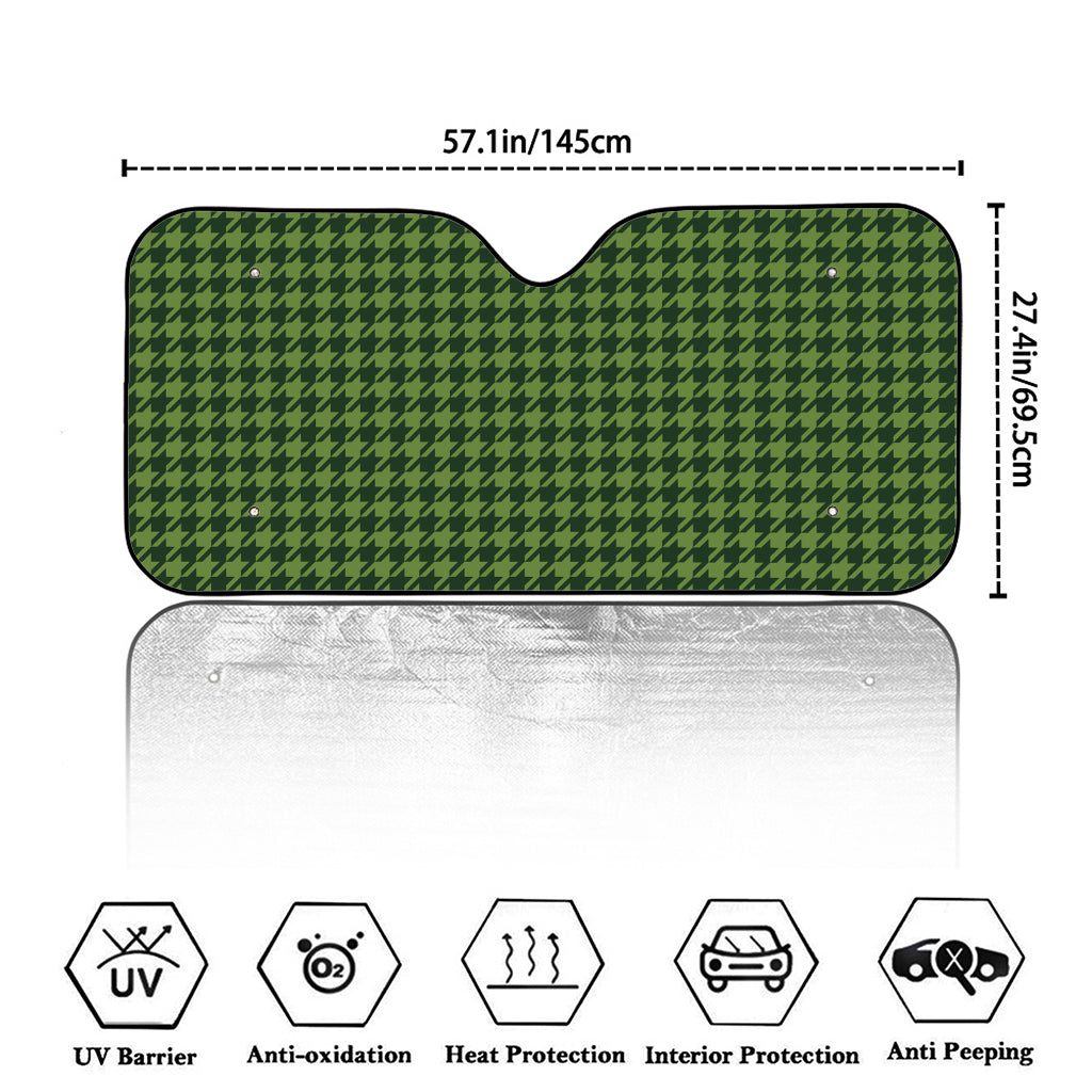 Deep Green Houndstooth Pattern Print Car Windshield Sun Shade