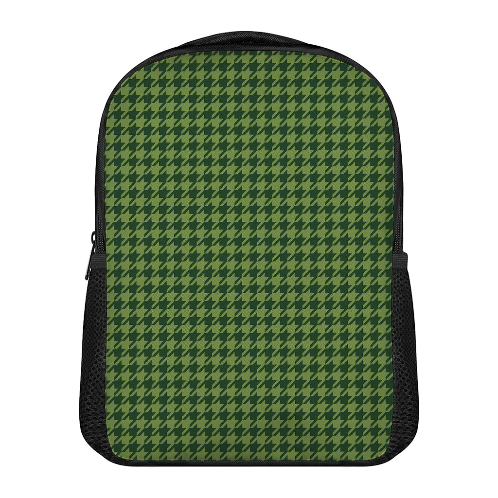Deep Green Houndstooth Pattern Print Casual Backpack
