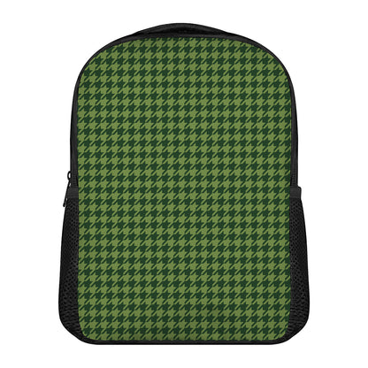 Deep Green Houndstooth Pattern Print Casual Backpack