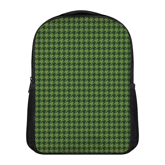 Deep Green Houndstooth Pattern Print Casual Backpack
