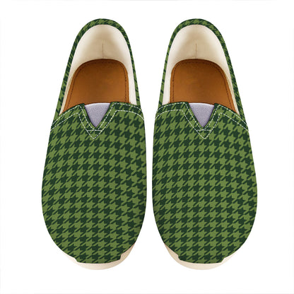 Deep Green Houndstooth Pattern Print Casual Shoes