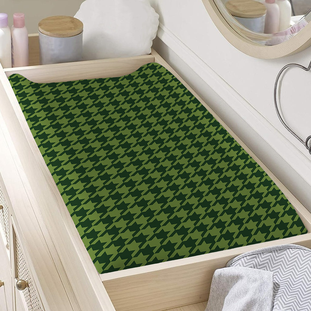 Deep Green Houndstooth Pattern Print Changing Pad Cover