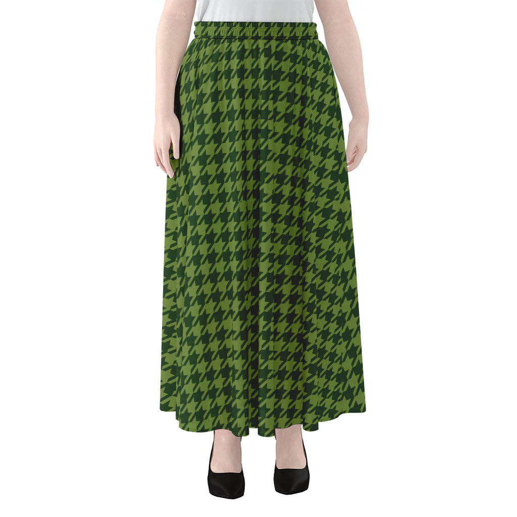 Deep Green Houndstooth Pattern Print Chiffon Maxi Skirt