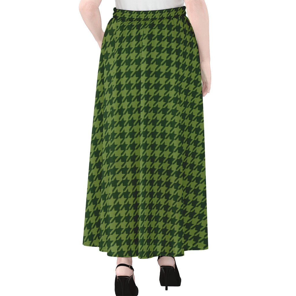 Deep Green Houndstooth Pattern Print Chiffon Maxi Skirt