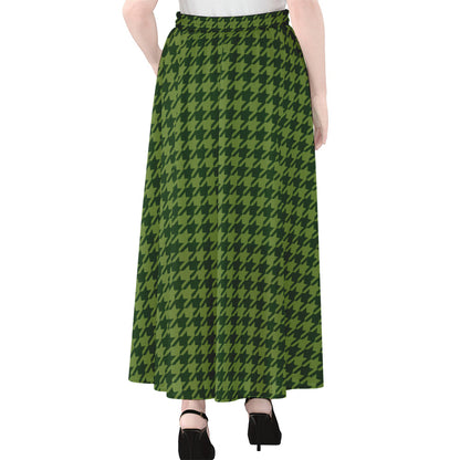 Deep Green Houndstooth Pattern Print Chiffon Maxi Skirt