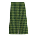 Deep Green Houndstooth Pattern Print Cotton Front Slit Maxi Skirt