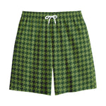 Deep Green Houndstooth Pattern Print Cotton Shorts