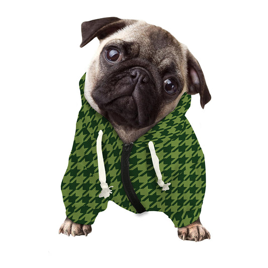 Deep Green Houndstooth Pattern Print Dog Zip Up Hoodie