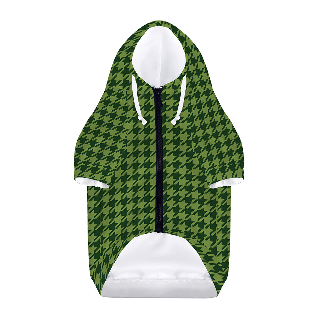 Deep Green Houndstooth Pattern Print Dog Zip Up Hoodie