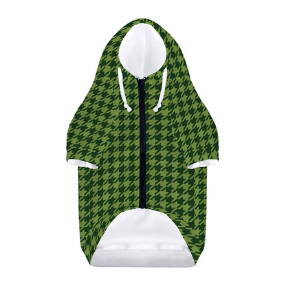 Deep Green Houndstooth Pattern Print Dog Zip Up Hoodie