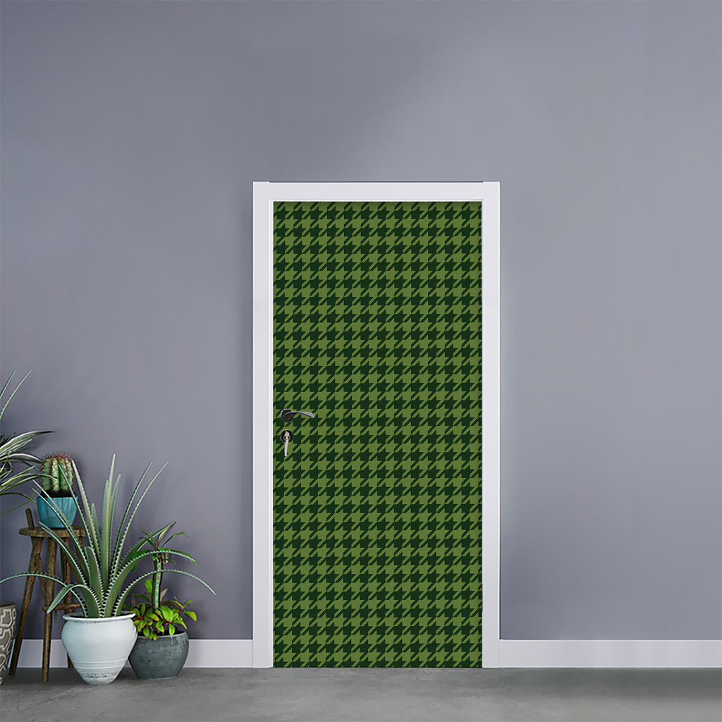 Deep Green Houndstooth Pattern Print Door Sticker