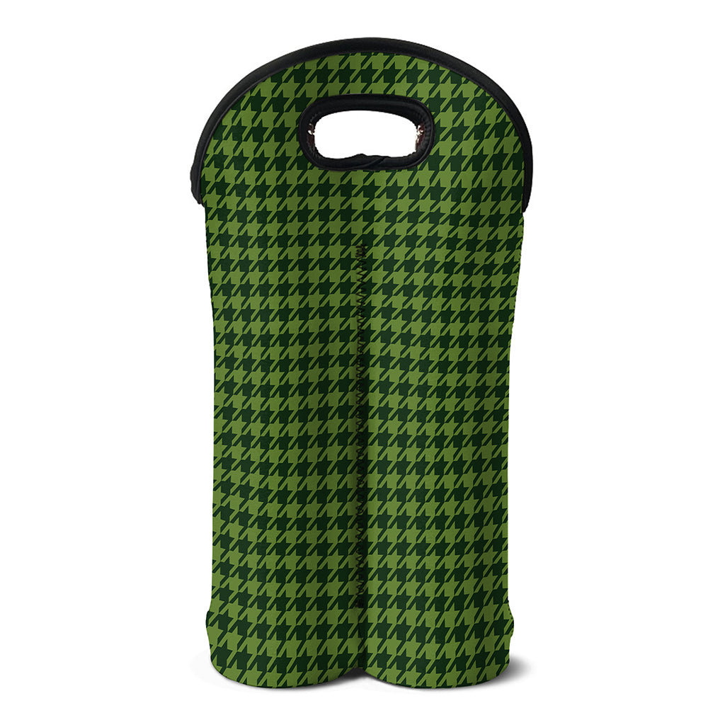 Deep Green Houndstooth Pattern Print Double Neoprene Wine Tote