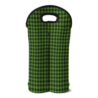 Deep Green Houndstooth Pattern Print Double Neoprene Wine Tote