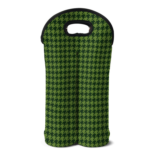 Deep Green Houndstooth Pattern Print Double Neoprene Wine Tote