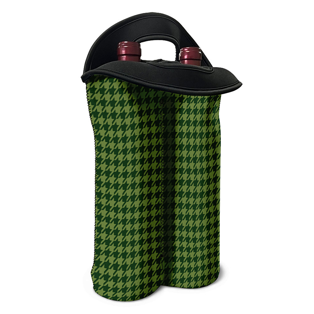 Deep Green Houndstooth Pattern Print Double Neoprene Wine Tote