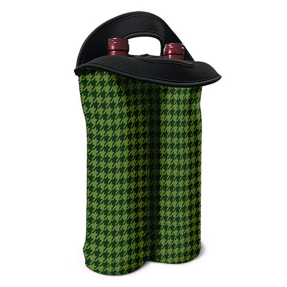 Deep Green Houndstooth Pattern Print Double Neoprene Wine Tote