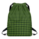 Deep Green Houndstooth Pattern Print Drawstring Backpack