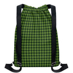 Deep Green Houndstooth Pattern Print Drawstring Backpack