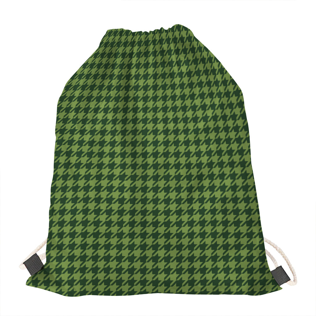 Deep Green Houndstooth Pattern Print Drawstring Bag