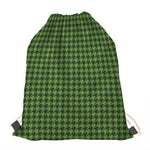 Deep Green Houndstooth Pattern Print Drawstring Bag