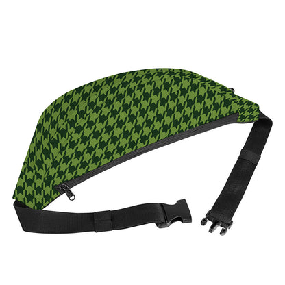 Deep Green Houndstooth Pattern Print Fanny Pack