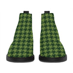 Deep Green Houndstooth Pattern Print Flat Ankle Boots