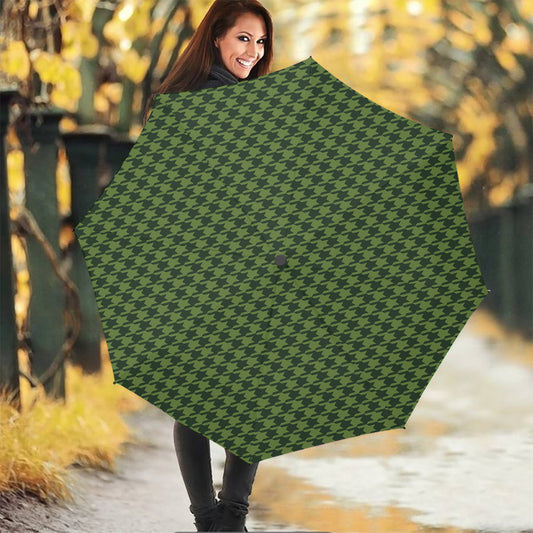 Deep Green Houndstooth Pattern Print Foldable Umbrella